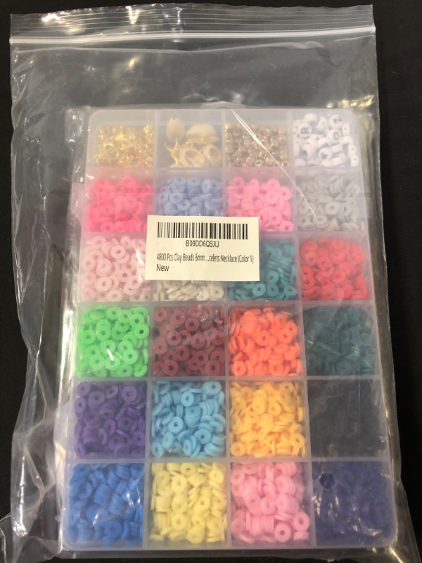 Photo 2 of 4800 Pcs Clay Beads 6mm 20 Colors Flat Round Polymer Clay Spacer Beads with Pendant Charms Kit and 4 Roll Elastic Strings for DIY Jewelry Making Bracelets Necklace ?Gifts for Girls Age 6-12