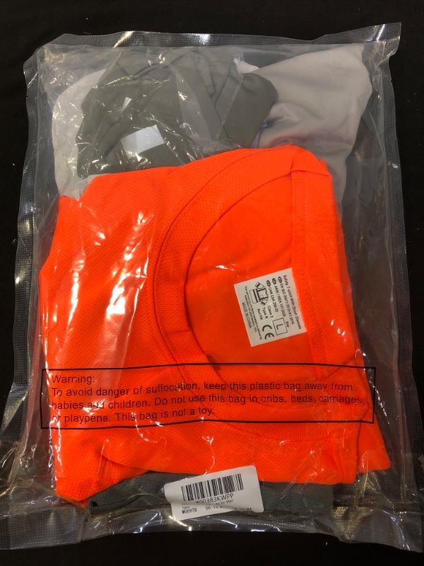 Photo 2 of 4 Pcs High Visibility Reflective Safety Shirt Hi Vis Class 3 T Shirt Orange Short Sleeve Sun Neck Protection Face Scarf Hard Hat Arm Sleeves with Reflective Strap for Workwear Men Women (L)