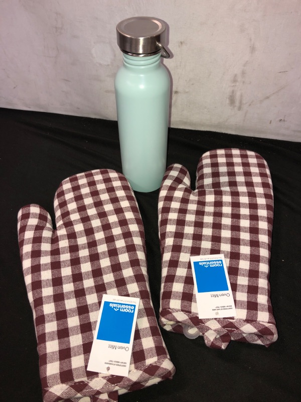 Photo 1 of 2 Cotton Check Oven MittS - Room Essentials™ + 24oz Stainless Steel Single Wall Non-Vacuum Chug Water Bottle - Room Essentials™ (MINT GREEN)