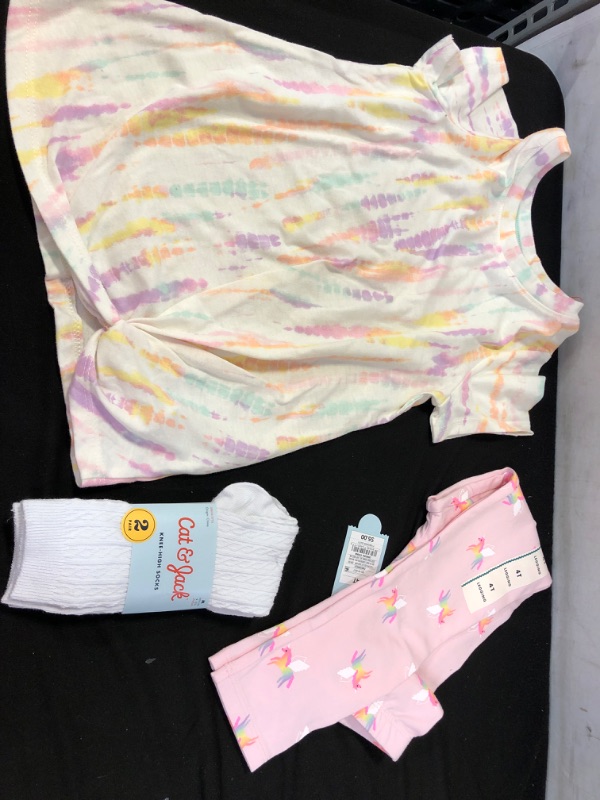 Photo 1 of GIRLS MISC CLOTHES LOT , 1 5T SHIRT , 4T PANT, & KNEE SOCKS SIZE 9-2.5 