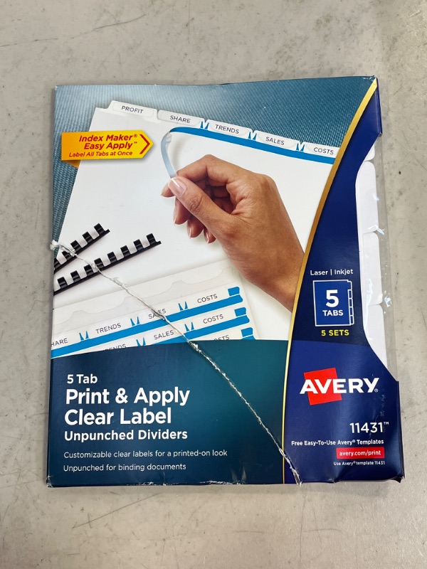 Photo 2 of Avery Commercial Products Division Avery Index Maker Label Unpunched Divider, 5-Tab, White, 5 Sets (AVE)