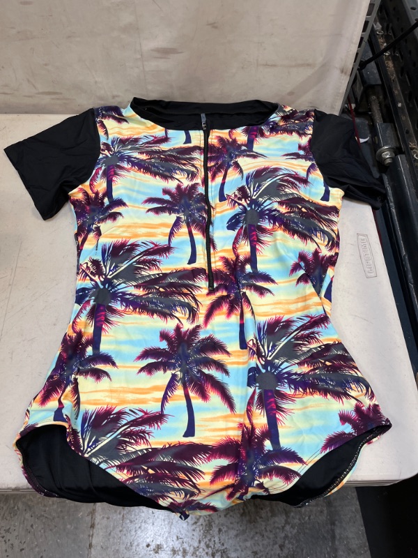 Photo 1 of Aleumdr Womens Zip Front Printed Half Sleeve/Long Sleeve One Piece Swimsuit Swimwea XXL