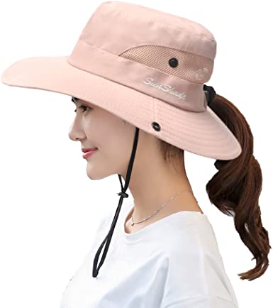 Photo 1 of Womens UV Protection Wide Brim Sun Hats - Cooling Mesh Ponytail Hole Cap Foldable Travel Outdoor Fishing Hat
