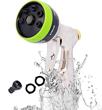 Photo 1 of YESTAR Water Hose Nozzle Sprayer, Heavy Duty Zinc Alloy Metal Water Hose No Sprayer with 7 Spray Patterns, Slip and Shock Resistant, Best for Watering Lawns and Garden, Car Wash and Showering Pets
