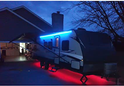 Photo 2 of Shyueda RV Camper Motorhome Travel Trailer 16.4' LED Awning Party Light,IP68 Waterproof RV Awning Lights,Three Levels of Brightness, Remote Control Switch-Blue
