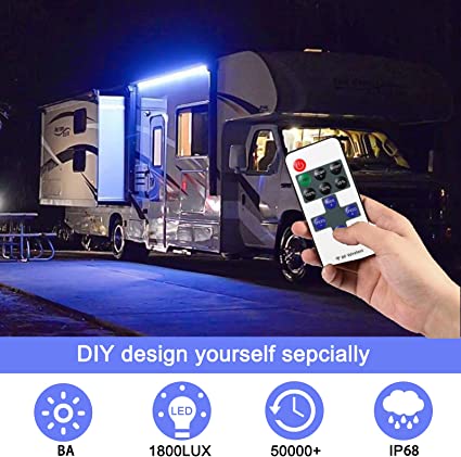 Photo 1 of Shyueda RV Camper Motorhome Travel Trailer 16.4' LED Awning Party Light,IP68 Waterproof RV Awning Lights,Three Levels of Brightness, Remote Control Switch-Blue
