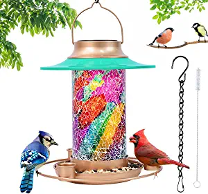 Photo 1 of Bird Feeders for Outdoors Hanging, Solar Waterproof Outside Metal Wild Bird Feeder 2lbs Large Seed Capacity Birdfeeder with Brush for Cardinal, Hummingbird, Blue Jay, Finch, Sparrow, Chickadee etc
