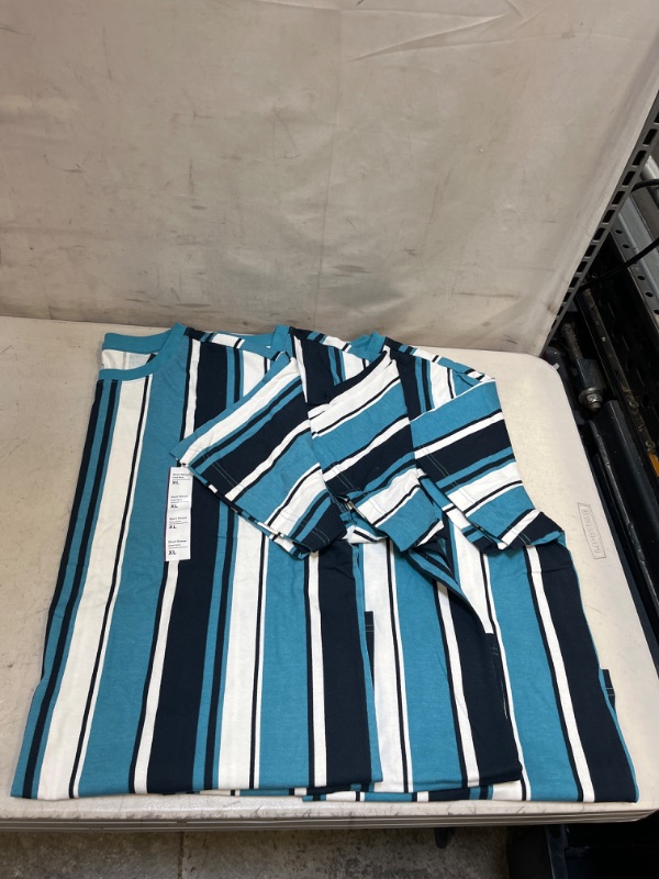 Photo 2 of 3PCS - Men's Striped Short Sleeve T-Shirt - Original Use Teal Blue - SIZE: XL
