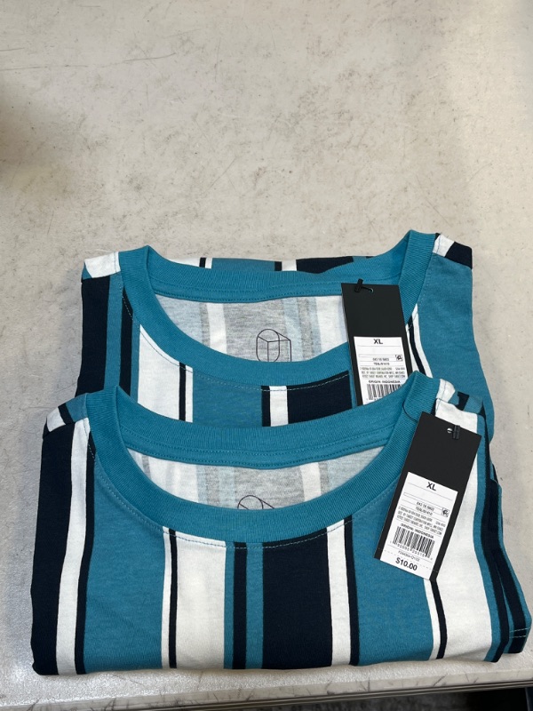 Photo 2 of 2PCS - Men's Striped Short Sleeve T-Shirt - Original Use Teal Blue - SIZE: XL
