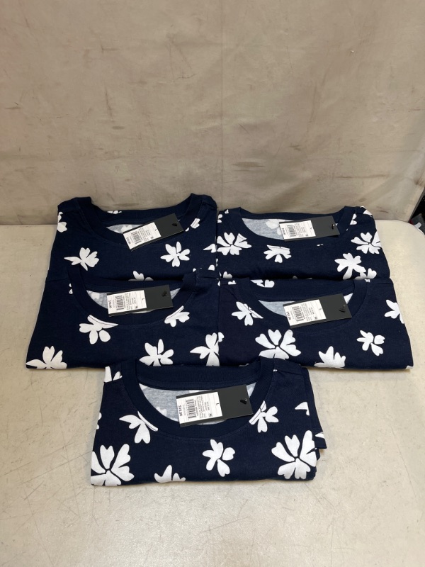 Photo 2 of 5PCS - Men's Floral Print Short Sleeve T-Shirt - Original Use Navy Blue - SIZE: L
