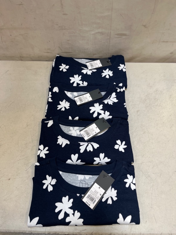 Photo 2 of 4PCS - Men's Floral Print Short Sleeve T-Shirt - Original Use Navy Blue - SIZE: M
