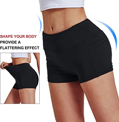 Photo 1 of 2 PCS - Jimilaka Women's 8" /5" /2" High Waist Biker Shorts with Pockets Yoga Workout Running Bike Athletic Compression Shorts - SIZE : M
