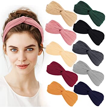 Photo 1 of 10 Pcs Headbands for Women Twist Knotted Boho Stretchy Hair Bands for Girls Criss Cross Turban Plain Headwrap Yoga Workout Vintage Hair Accessories
