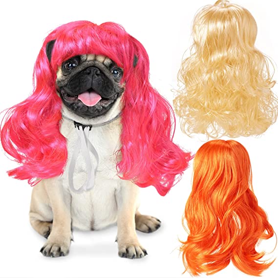 Photo 1 of 3 Pieces Pet Wigs Cats and Dogs Wigs Funny Cosplay Pet Headwear Dog Cat Wigs in Pink Orange Gold with Adjustable Elastic Bands for Pet Dog Cat Holiday Party Cosplay Costumes
- ONLY 1 PCS , MISSING 2 PCS -