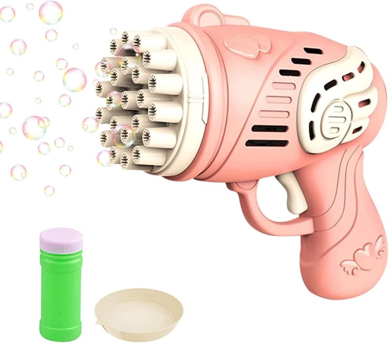 Photo 1 of BINGLALA 23 Hole Gatling Bubble Machine Gun for Kids,2022 Upgrade Toy Gift Outdoor Bubble Maker Bubble Gun, Super Large Phantom Light Automatic Bubble Machine Toys for Kids Boys Girls Birthday Gifts
