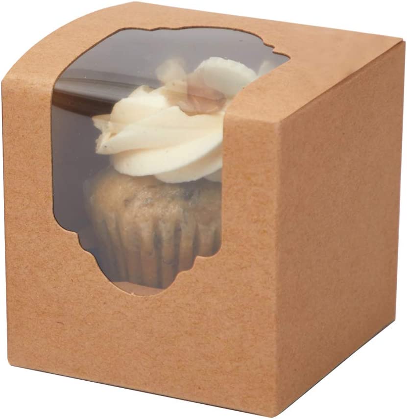Photo 1 of Yotruth 2.5” x 2.5” x 2.5”Rustic Brown Mini Cupcake boxes Individual Easy Pop Up for Wedding Favors with Window and Insert 200 Pack
