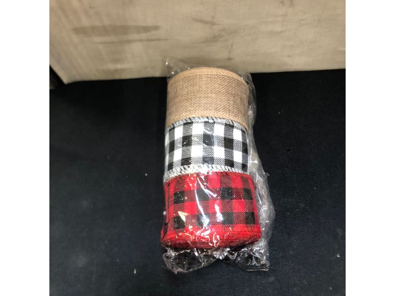 Photo 2 of 3 Rolls Christmas Wired Edge Ribbons, Black Red Plaid Ribbon, Black White Buffalo Plaid Ribbon and Burlap Craft Ribbon for DIY Wrapping Gifts,Christmas Thanksgiving Wedding Crafts
