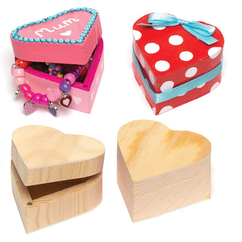 Photo 1 of Baker Ross EK2436 Decorate Your Own Heart Shaped Box - Pack of 4, for Kids to Paint, Decorate and Personalise for Arts and Crafts Activities, Brown
