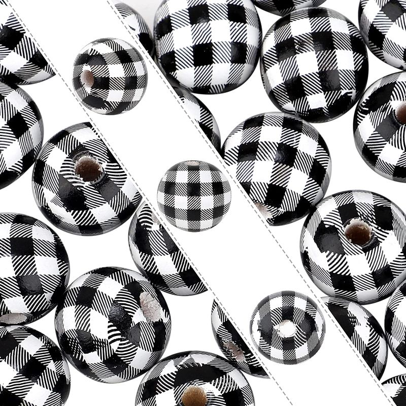 Photo 1 of 120 Pcs Plaid Wooden Beads 20 mm Black White Farmhouse Wood Beads Buffalo Checked Spacer Beads for DIY Craft Garland Jewelry Making
