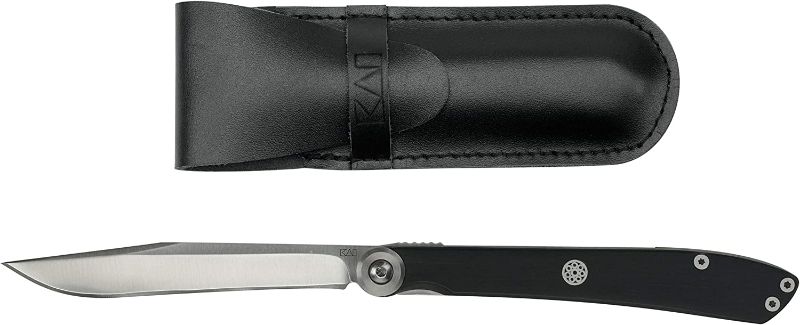 Photo 1 of 
Kai Personal Steak/Gentleman's Knife, Manual Folding Japanese Pocketknife with Leather Sheath, 3.25 Inch Blade, Silver, Black Handle, KAS5702, Pack of 1
