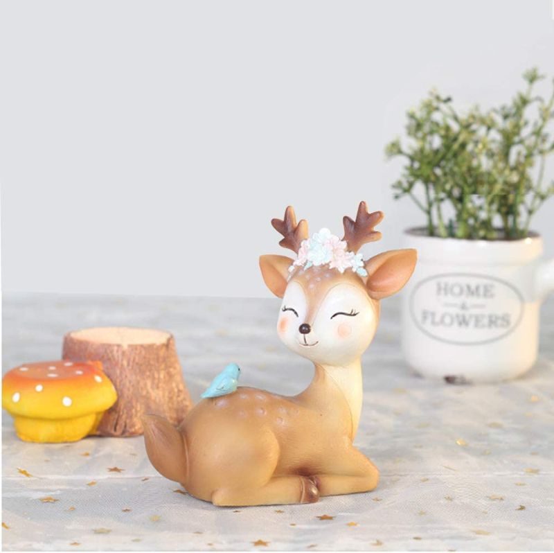 Photo 1 of 4.3 Inch Woodland Animal Deer Cake Topper Cute Baby Shower Party Decoration Deer Figurines Toy Christmas Miniature Doe Fawn Resin Ornament for Birthday Wedding Anniversary
