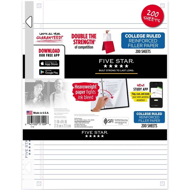 Photo 1 of Five Star 200ct College Ruled Filler Paper , SCHOOL TEACHER SUPPLIES 2 COUNT 