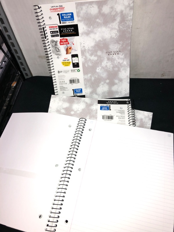 Photo 2 of Five Star 1 Subject College Ruled Spiral Notebook 6 COUNT 