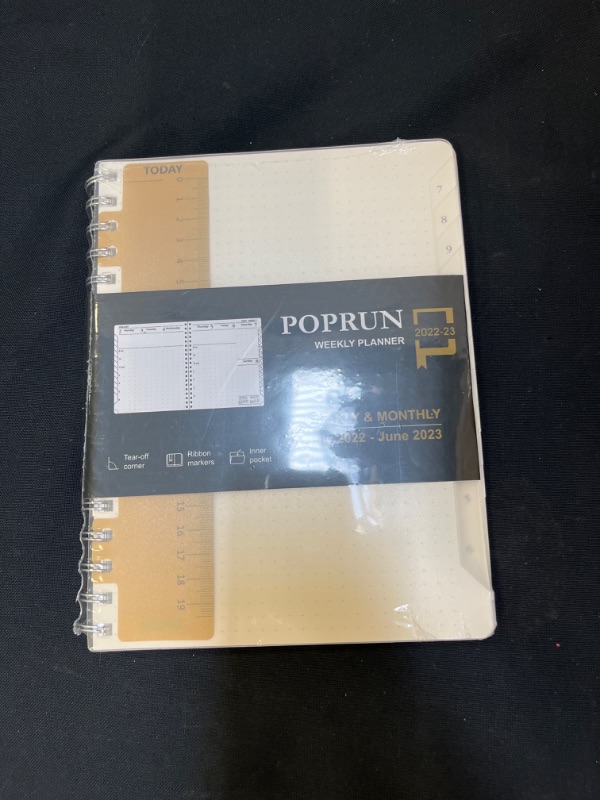 Photo 2 of Essentials Weekly Planner 2022-2023, POPRUN Daily Monthly Calendar Agenda 6.5'' x 8.5'', Vertical Academic Year July 2022 - June 2023 Simplified Bullet Dotted Journal with Transparent Plastic Cover
