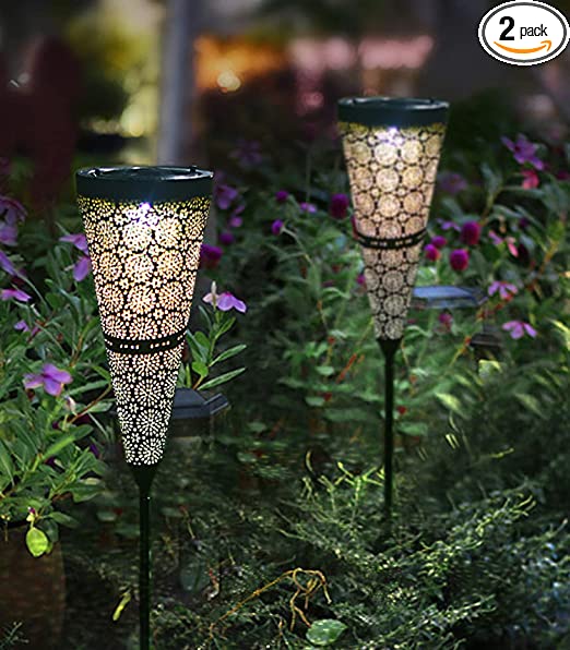 Photo 1 of 2 Pack Outdoor Solar Lantern Lights Stake Lights Warm White, Metal LED Decorative Light with Stakes for Patio, Garden, Lawn, Deck, Umbrella, Tent, Tree, Yard- Waterproof
