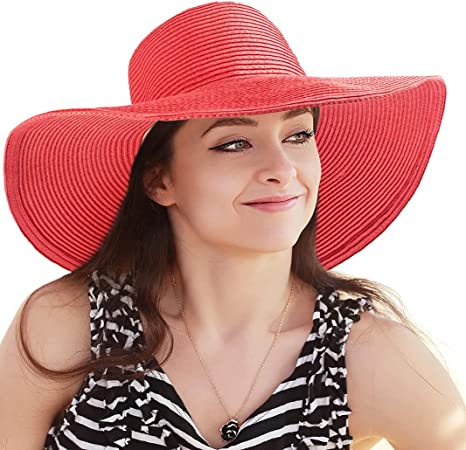 Photo 1 of Women's Wide Brim Sun Hat - Sun Protection Floppy Straw Hat Summer Beach Hat
