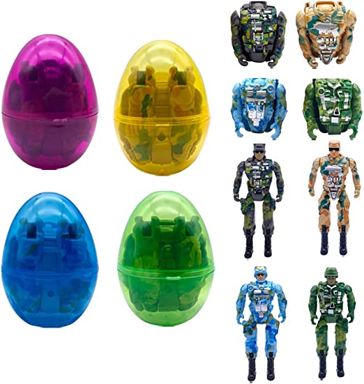 Photo 1 of 4 Pack Jumbo Solider Easter Eggs Deformation Toys with Toys Inside for Kids Girls Boys Statues Easter Gifts Pre-Filled Easter Basket Figure Stuffers Fillers (B)

