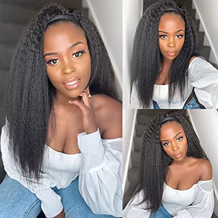 Photo 1 of ZIYU Brazilian Headband Wig Kinky Straight human hair Headband Wigs for black women Easy to Wear Wig 150% Density Yaki Straight Remy Human Hair Wigs Natural Color (24)
