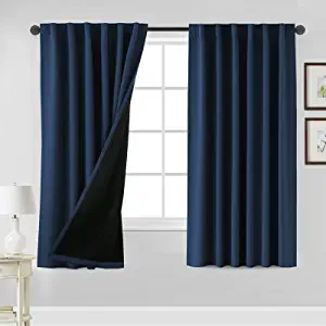 Photo 1 of 100% Blackout Curtains Thermal Insulated Window Curtains 63 inch Length Rod Pocket and Back Tab Curtain Panels for Bedroom Full Light Blocking Drapes with Black Liner, Navy
