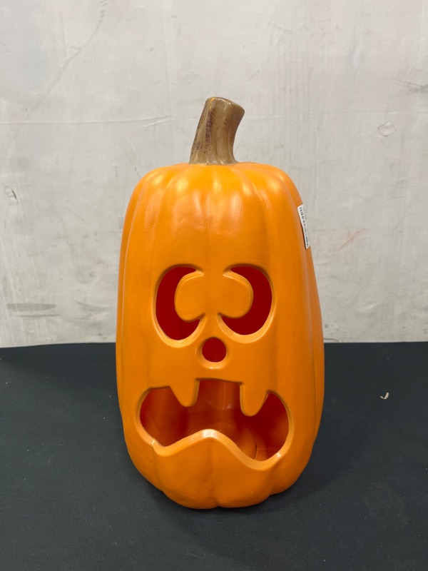 Photo 2 of 16" Light Up Pumpkin with 2 Teeth Orange Halloween Decorative Prop - Hyde & EEK! Boutique™

