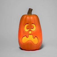 Photo 1 of 16" Light Up Pumpkin with 2 Teeth Orange Halloween Decorative Prop - Hyde & EEK! Boutique™

