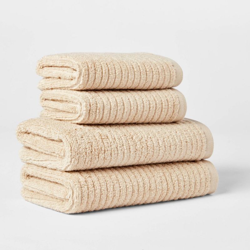 Photo 1 of 4pk Quick Dry Ribbed Hand/Wash Towel Set Tan - Threshold
