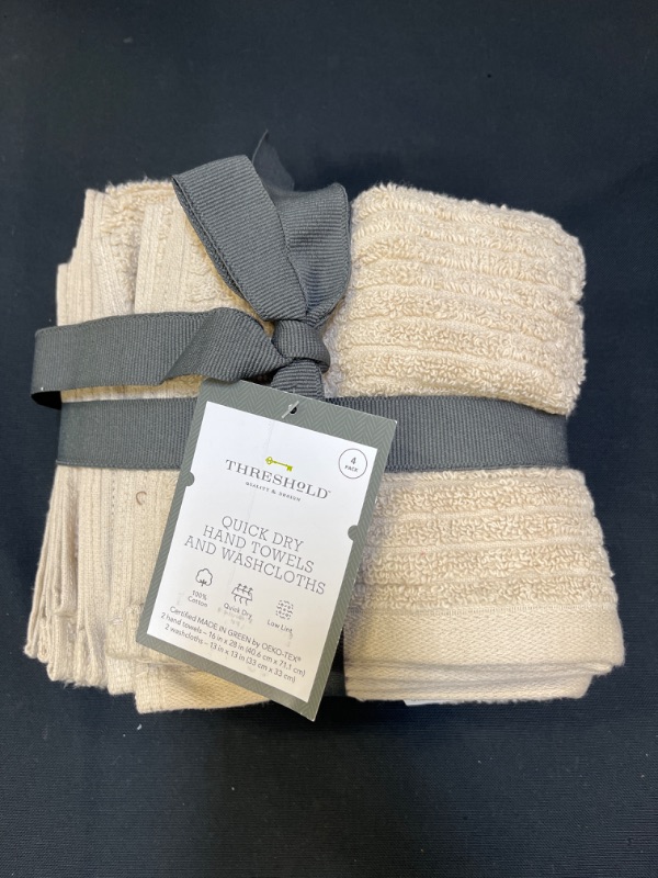 Photo 2 of 4pk Quick Dry Ribbed Hand/Wash Towel Set Tan - Threshold
