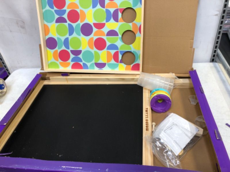 Photo 2 of 2-sided Dry Erase/Chalkboard Collapsible Easel with No-Spill Paint Cups and Art Clips - Mondo Llama