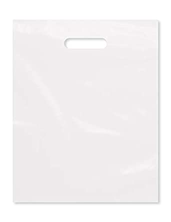 Photo 1 of Clear Plastic Bag With Handles 12"x15" Clear Frosted Die Cut Plastic Bags With Handles 100 Pack for Merchandise, Retail, Gifts, Trade Show and More (12"x15")
