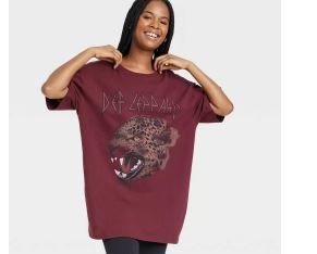 Photo 1 of  Women's Def Leppard Short Sleeve Graphic T-Shirt Dress - Maroon L/XL, Red