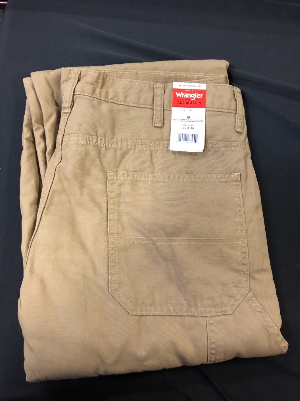 Photo 2 of  Wrangler Men's Authentics Fleece Lined Carpenter Pant, Autumn Khaki, 36W x 34L