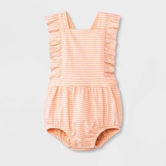 Photo 1 of Baby Girls' Textured Knit Romper - Cat & Jack™ Peach Orange  Size 0-3 Months 

