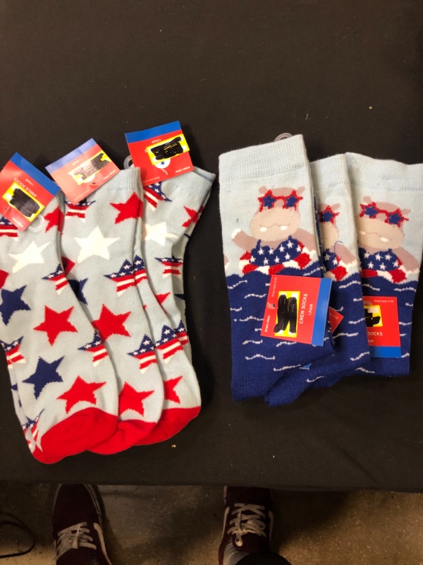 Photo 1 of 6 Pair Of 4 of July Socks Size 4-10  3 of Each 