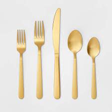 Photo 1 of 20pc Stainless Steel Silverware Set Gold - Threshold™

