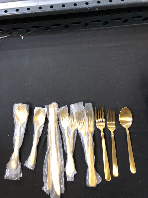 Photo 2 of 20pc Stainless Steel Silverware Set Gold - Threshold™

