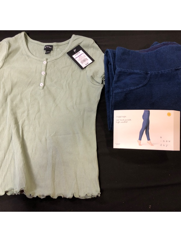 Photo 1 of art class green knitted blouse (10/12) with blue jeggings size small 