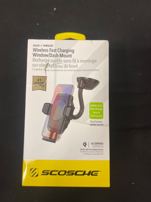 Photo 2 of Scosche Wireless Charging Universal Window Dash Mount Black, FACTORY SEALED BOX IS A LITTLE DAMAGED 