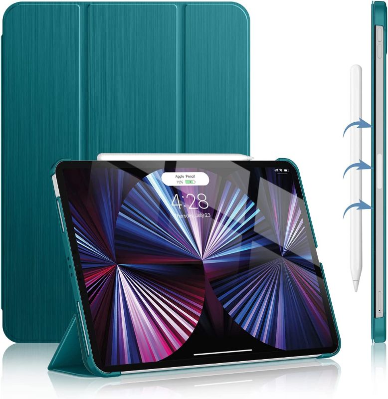 Photo 1 of Soke iPad Pro 11 Case 2021(3rd Generation) - [Slim Trifold Stand + 2nd Gen Apple Pencil Charging + Smart Auto Wake/Sleep], Premium Protective Hard PC Back Cover for iPad Pro 11 inch (Teal)
