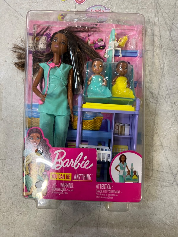 Photo 2 of Barbie You Can Be Anything Baby Doctor Brunette Doll and Playset - BOX IS DAMAGED -