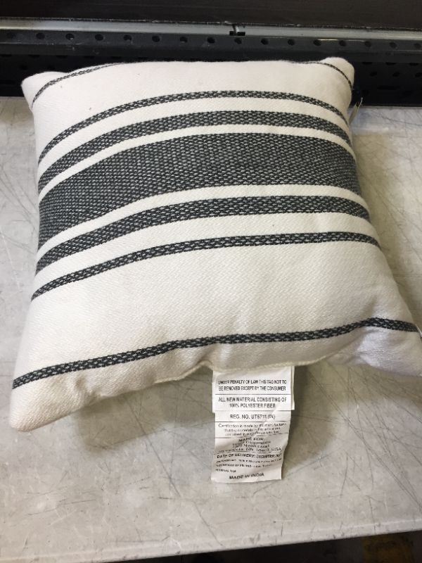 Photo 2 of 18" X 18" Variegated Stripe Indoor/Outdoor Square Throw Pillow /Cream - Hearth & Hand™ with Magnolia - DIRTY FROM EXPOSURE -